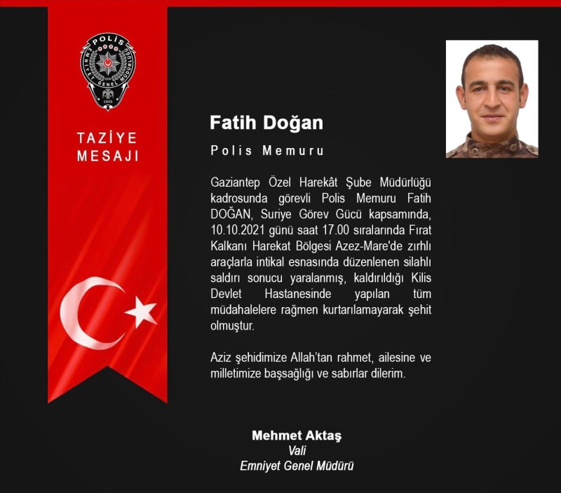 Şehit polis Fatih Doğan, şehadetinin yıl dönümünde Adıyaman’da anılacak